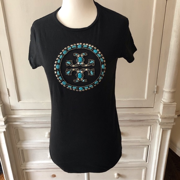 Tory Burch Tops - Tory Burch T-shirt with Logo in Turquoise Stones. Tory Burch Tops - Tory Burch T-shirt with Logo in Turquoise Stones.